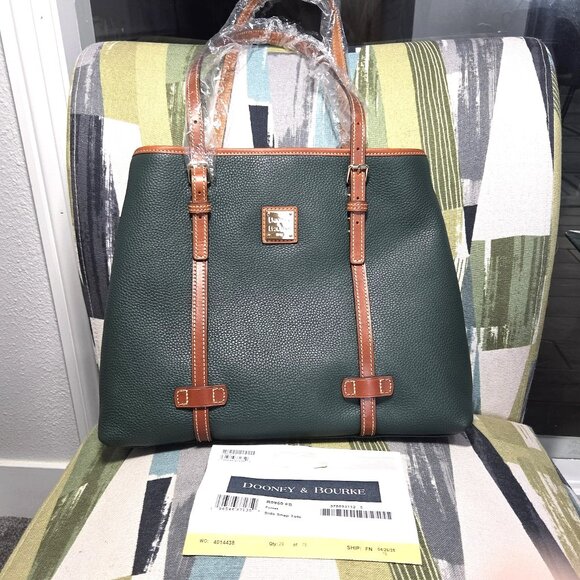Dooney & Bourke Pebble Grain Side Snap Tote In Forest Green Leather Shoulder Bag - Picture 1 of 14